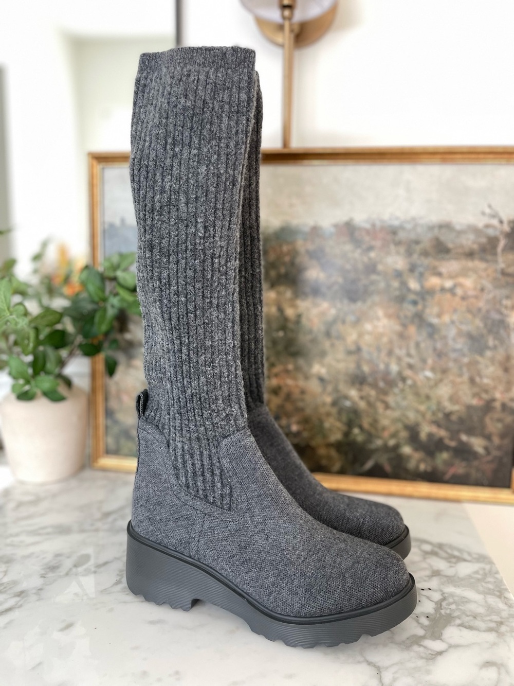 Vivaia Eduarda Knee High Wool Tall Boots Chunky Rich Gray Water Repellent $249 - Picture 5 of 13